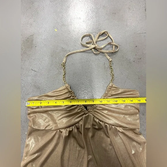 Vintage Y2k Express Gold Metallic Chain Going Out Halter Top SMALL sparkly party - Picture 7 of 10